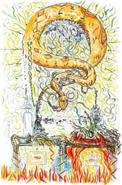 Jan Kounen, dessin préparatoire à la conception d'Ayahuasca a Kosmik Journey © Collection particulière, Île-de-France